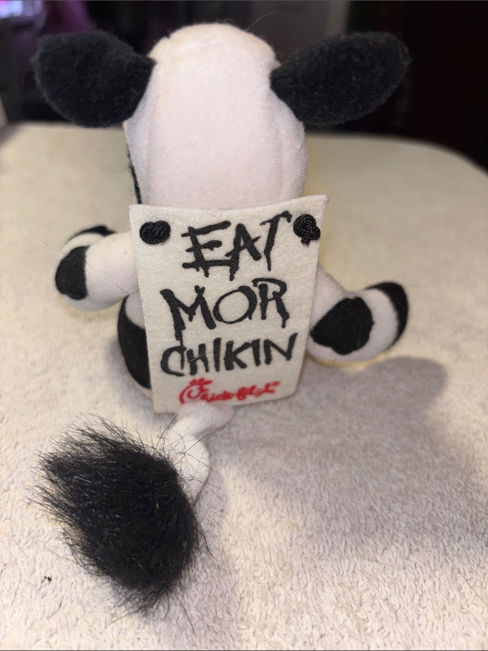Black & White Cow Plush Toy with ‘Eat Mor Chikin’ Sign - Picture 2 of 3